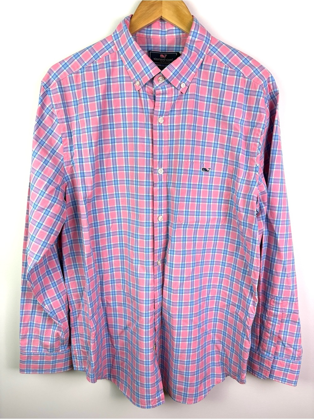 Vineyard Vines Pink & Blue Plaid Cotton Button-Down Shirt size L